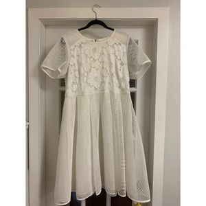White Lace and Mesh Fit and Flare Dress